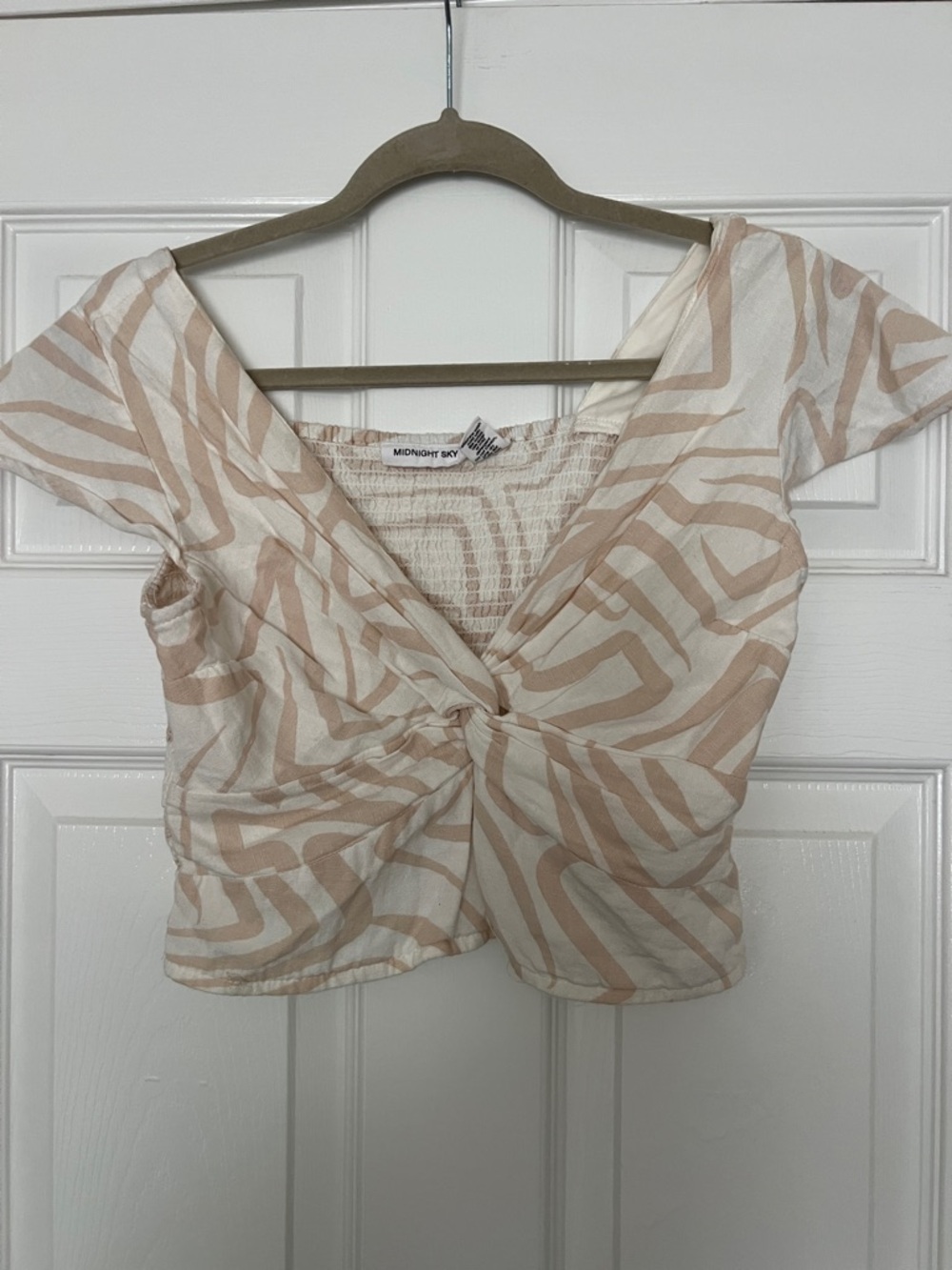 Midnight Sky Cream & Blush Twist-Front Crop Top